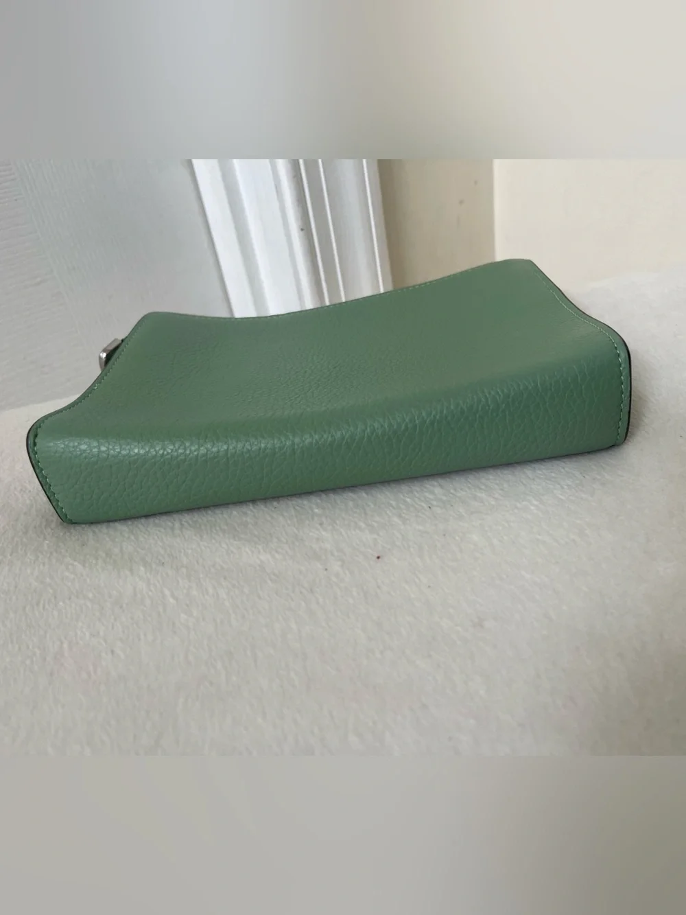 Coach Mint Green Pebbled Leather Wristlet Clutch